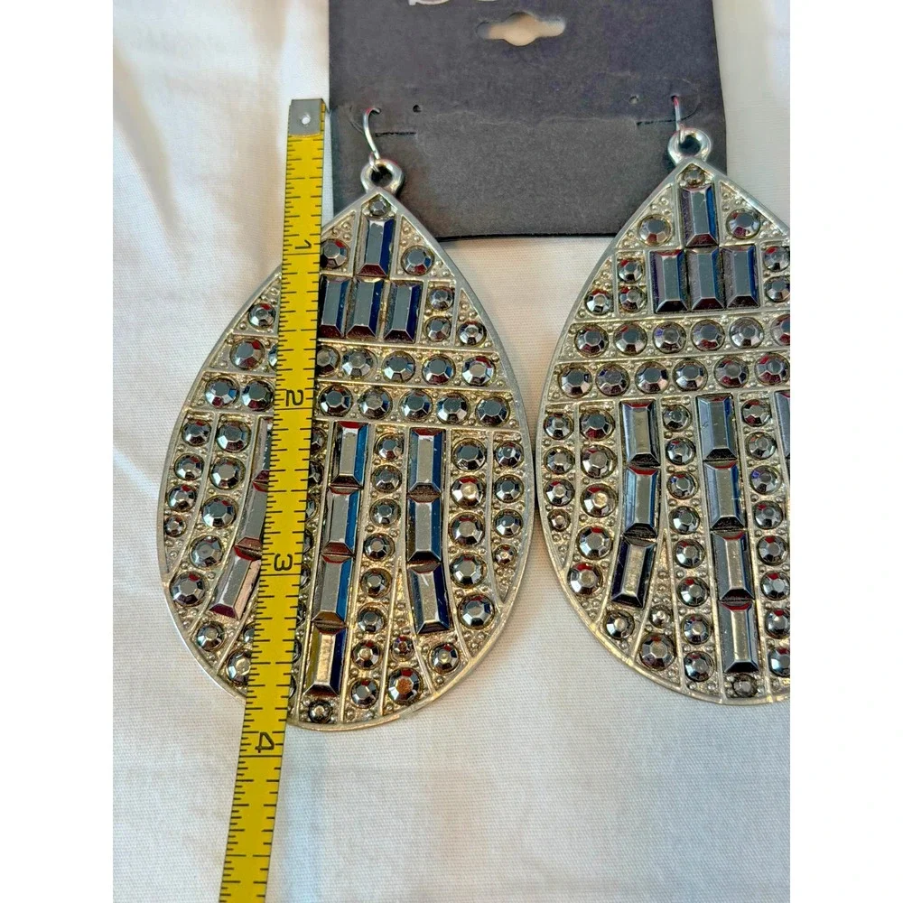 Bebe Teardrop Mixed Stone Earrings Silver‎ Blue Hematite Statement BB0112E59